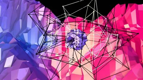 Low poly abstract background with modern gradient colors. Red blue 3d surface Stock Illustration
