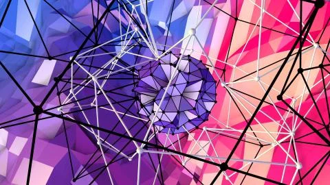 Low poly abstract background with modern gradient colors. Red blue 3d surface Stock Illustration