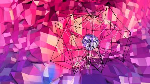 Low poly abstract background with modern gradient colors. Red blue 3d surface 库存插图