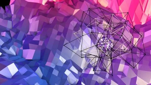 Low poly abstract background with modern gradient colors. Red blue 3d surface Stock Illustration