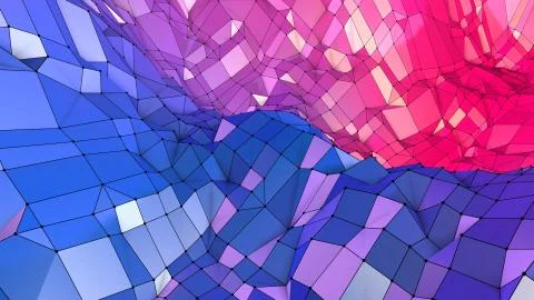Low poly abstract background with modern gradient colors. Red blue 3d surface Illustrazione stock
