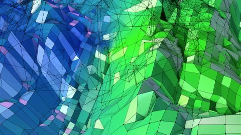 Low poly abstract background with modern gradient colors. Blue green 3d surface Stock Illustration