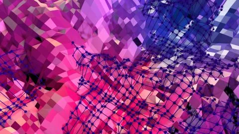 Low poly abstract background with modern gradient colors. Red blue 3d surface Stock Illustration
