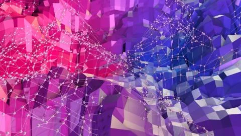 Low poly abstract background with modern gradient colors. Red blue 3d surface Illustrazione stock