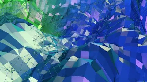 Low poly abstract background with modern gradient colors. Blue green 3d surface Stock Illustration