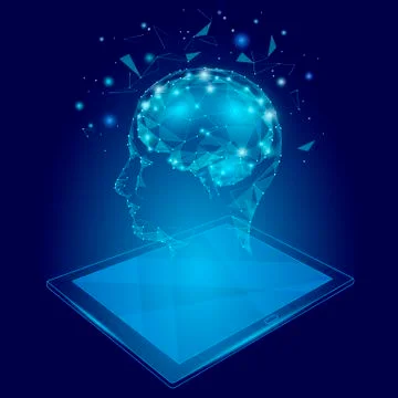 Low poly abstract brain tablet pc virtual reality concept. Geometric polygona Stockillustratie