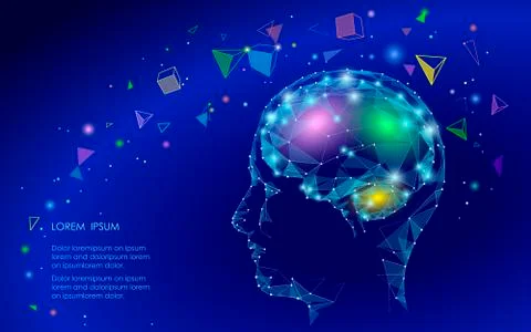Low poly abstract brain virtual reality concept. Geometric polygonal shapes t 스톡 일러스트
