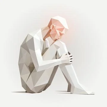 Low-Poly Abstract Portrait of a Contemplative Figure in Isolation, Reflecti.. Stock Illustration