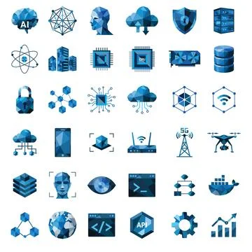 Low poly AI and tech logo collection Stock-Illustration