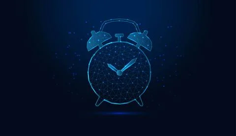 Low poly alarm clock icon on dark blue background. Stock Illustration