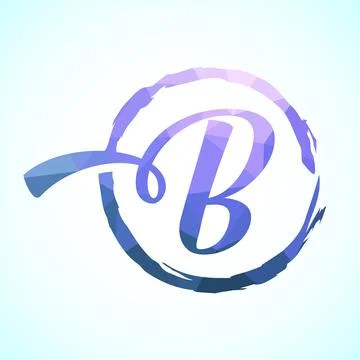 Low poly alphabet B, Hand drawn letter in a brush circle on white background Stock Illustration