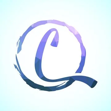 Low poly alphabet C, Hand drawn letter in a brush circle on white background Stock Illustration