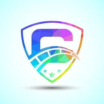 Low poly alphabet C with speedometer and shield sign. The automotive logo d.. 스톡 일러스트