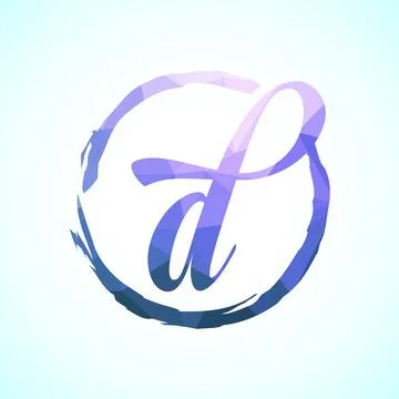 Low poly alphabet D, Hand drawn letter in a brush circle on white background Stock Illustration