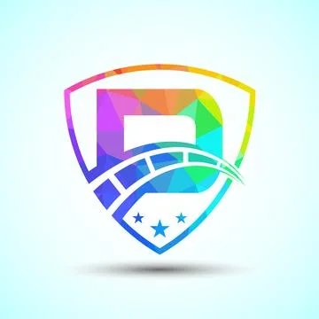 Low poly alphabet D with speedometer and shield sign. The automotive logo d.. 스톡 일러스트