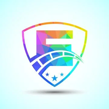 Low poly alphabet E with speedometer and shield sign. The automotive logo d.. 스톡 일러스트