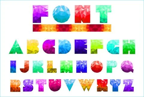 Low poly alphabet font set in multicolor as graphics design elements Stock Illustration