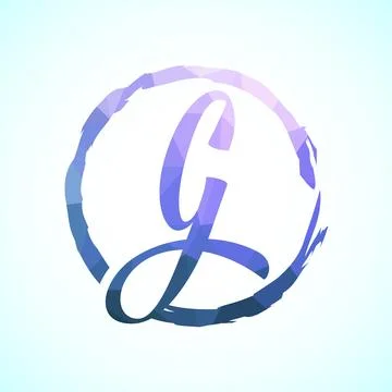 Low poly alphabet G, Hand drawn letter in a brush circle on white background Stock Illustration