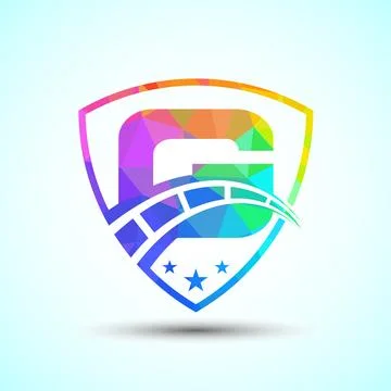 Low poly alphabet G with speedometer and shield sign. The automotive logo d.. 스톡 일러스트