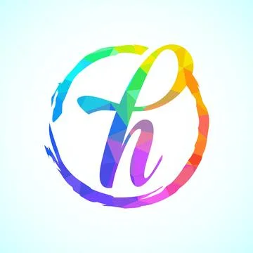Low poly alphabet H, Hand drawn letter in a brush circle on white background Stock Illustration