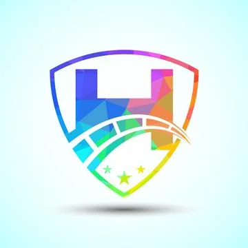 Low poly alphabet H with speedometer and shield sign. The automotive logo d.. 스톡 일러스트