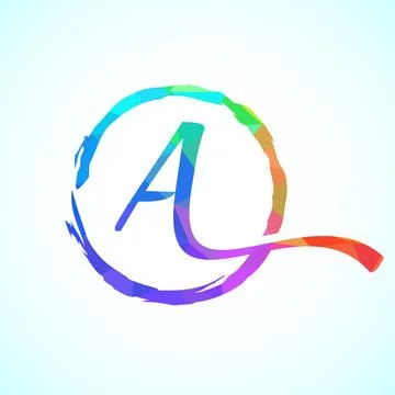 Low poly alphabet A, Hand drawn letter in a brush circle on white background Stock Illustration