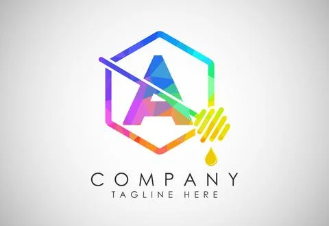 Low poly alphabet with honeycomb bees logo design. Honey logo font emblem v.. Stock Illustration