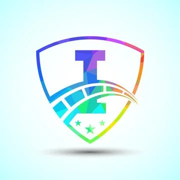 Low poly alphabet I with speedometer and shield sign. The automotive logo d.. 스톡 일러스트