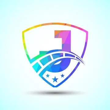 Low poly alphabet J with speedometer and shield sign. The automotive logo d.. 스톡 일러스트