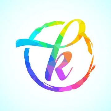 Low poly alphabet K, Hand drawn letter in a brush circle on white background Stock Illustration