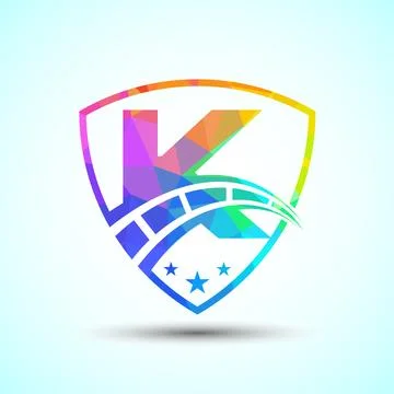 Low poly alphabet K with speedometer and shield sign. The automotive logo d.. 스톡 일러스트