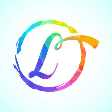 Low poly alphabet L, Hand drawn letter in a brush circle on white background Stock Illustration