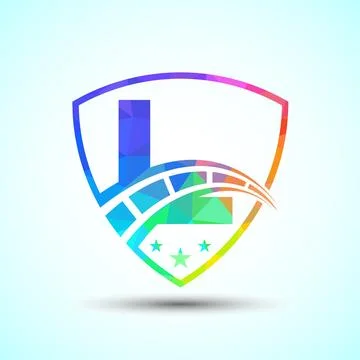Low poly alphabet L with speedometer and shield sign. The automotive logo d.. 스톡 일러스트