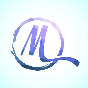 Low poly alphabet M, Hand drawn letter in a brush circle on white background Stock Illustration