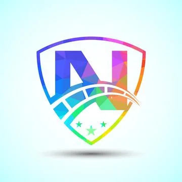 Low poly alphabet N with speedometer and shield sign. The automotive logo d.. 스톡 일러스트