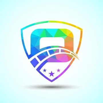 Low poly alphabet O with speedometer and shield sign. The automotive logo d.. 스톡 일러스트