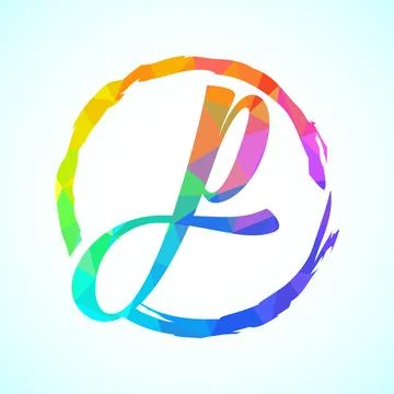 Low poly alphabet P, Hand drawn letter in a brush circle on white background Stock Illustration