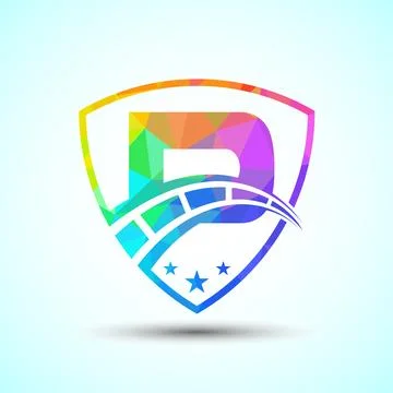 Low poly alphabet P with speedometer and shield sign. The automotive logo d.. 스톡 일러스트