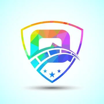 Low poly alphabet Q with speedometer and shield sign. The automotive logo d.. 스톡 일러스트