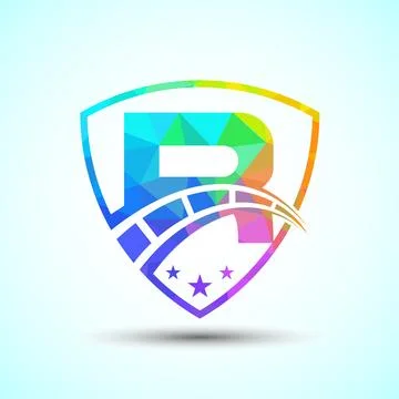 Low poly alphabet R with speedometer and shield sign. The automotive logo d.. 스톡 일러스트