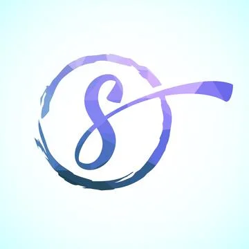 Low poly alphabet S, Hand drawn letter in a brush circle on white background Stock Illustration