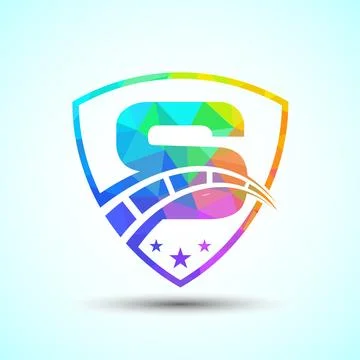 Low poly alphabet S with speedometer and shield sign. The automotive logo d.. 스톡 일러스트