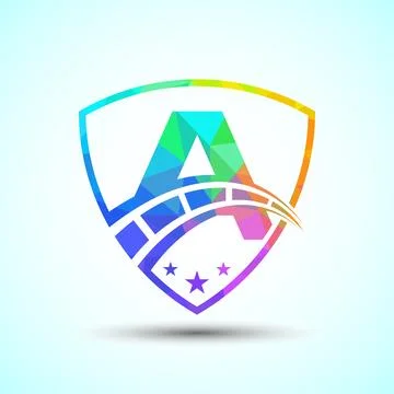 Low poly alphabet A with speedometer and shield sign. The automotive logo d.. 스톡 일러스트