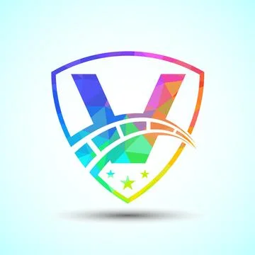 Low poly alphabet V with speedometer and shield sign. The automotive logo d.. 스톡 일러스트