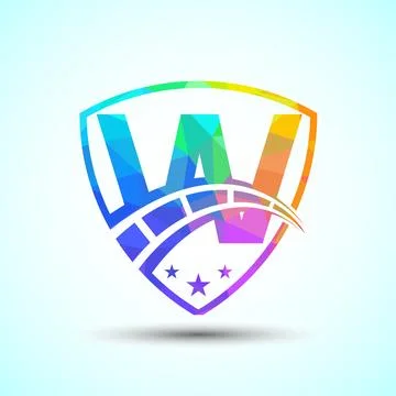 Low poly alphabet W with speedometer and shield sign. The automotive logo d.. 스톡 일러스트