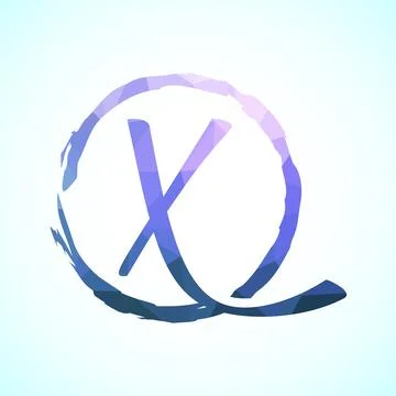 Low poly alphabet X, Hand drawn letter in a brush circle on white background Stock Illustration