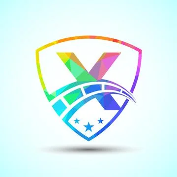 Low poly alphabet X with speedometer and shield sign. The automotive logo d.. 스톡 일러스트