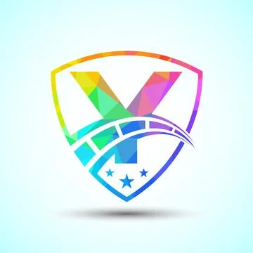 Low poly alphabet Y with speedometer and shield sign. The automotive logo d.. 스톡 일러스트