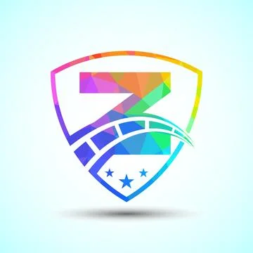 Low poly alphabet Z with speedometer and shield sign. The automotive logo d.. 스톡 일러스트