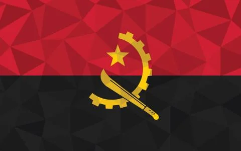Low poly Angola flag vector illustration. Triangular Angolan flag graphic. An Illustrazione stock